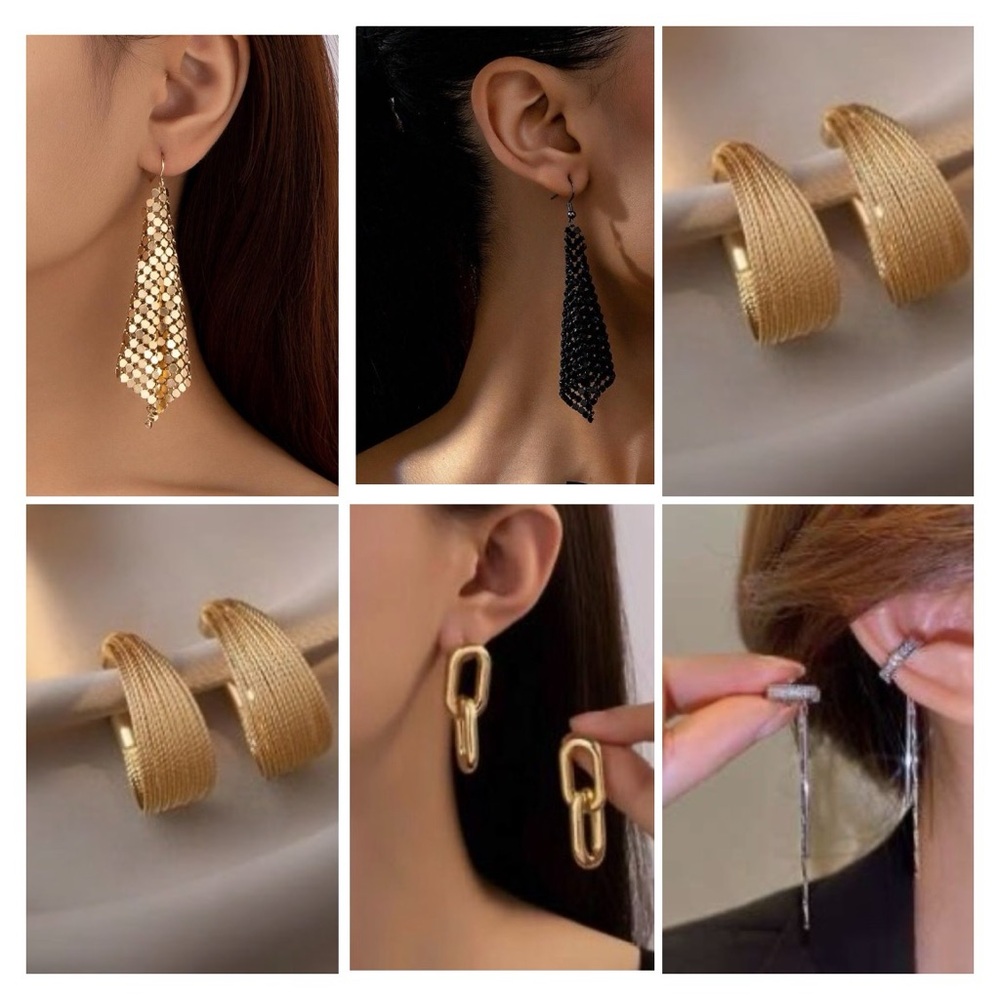 Elegant Gold and Black Earrings Setof 6